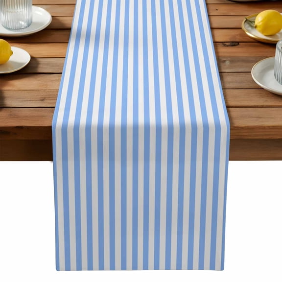 Blue White Stripe Cotton Linen Table Runner for Dining Kitchen, Modern Minimalist Geometric Striped Wedding Outdoor Party Tablerunners Decoration, Dresser Scarf Coffee Tablecloth Runners 13x90 Inches