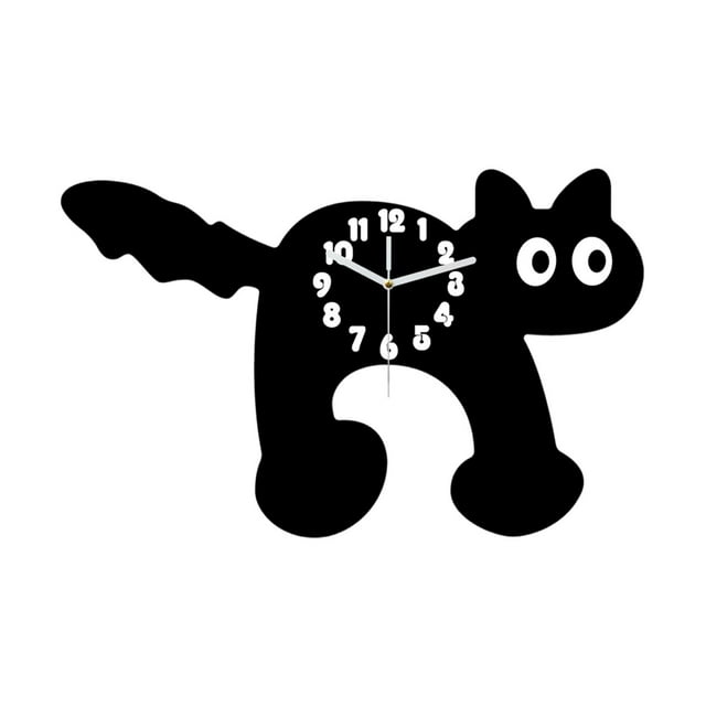 Reloj de pared de dibujos animados silencioso adorno simple gato reloj colgante decoración decorativa para Negro
