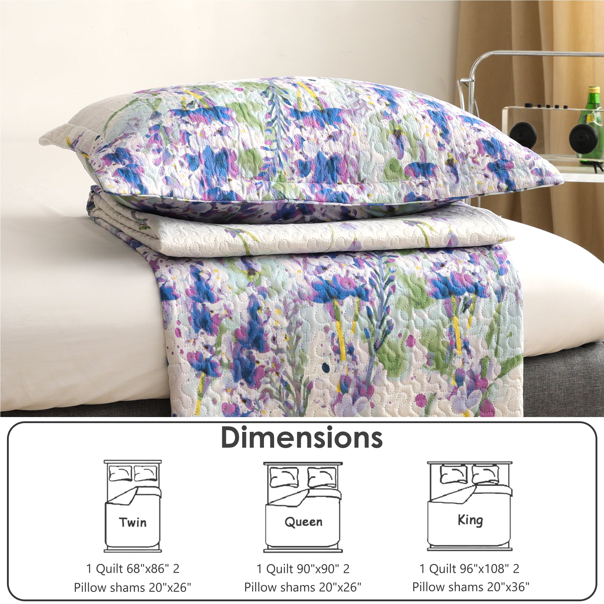 Beartech Floral Quilt Set King Size Purple Hyacinth Butterfly Quilt Lightweight Reversible Microfiber Bedspread Coverlet Bedding Set