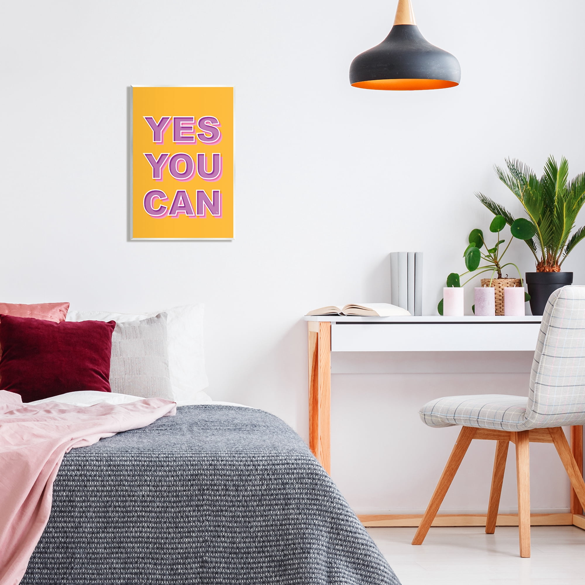 Stupell Industries Yes You Can Purple & Yellow Typography Painting Unframed Art Print Wall Art, 13 x 19