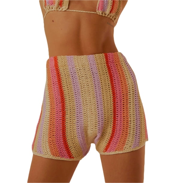 Txlixc, pantalones cortos de punto salvaje para mujer, pantalones cortos de cintura alta elástica, pantalones cortos casuales de verano Txlixc Sexy