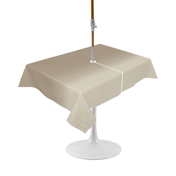 Outdoor Table Cloth with Umbrella Hole and Zipper, Beige Brown Ombre Waterproof Rectangle Tablecloth 54"x80", Abstract Modern Art Gradient Washable Table Cover for Outside Party Patio Picnic