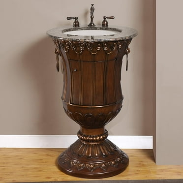 Silkroad Exclusive  23-inch Stone Counter Top Bathroom Vanity Lavatory Single Sink Cabinet
