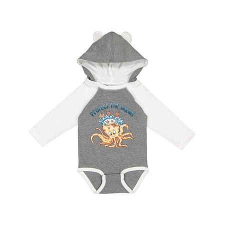 

Inktastic Protect the Ocean Cute Watercolor Octopus Gift Baby Boy or Baby Girl Long Sleeve Bodysuit
