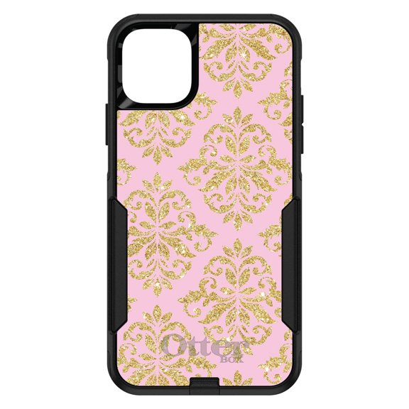 DistinctInk OtterBox Commuter Custom Case for Apple iPhone 15 (6.1" Screen) - Damask Pattern - Tempered Glass Back
