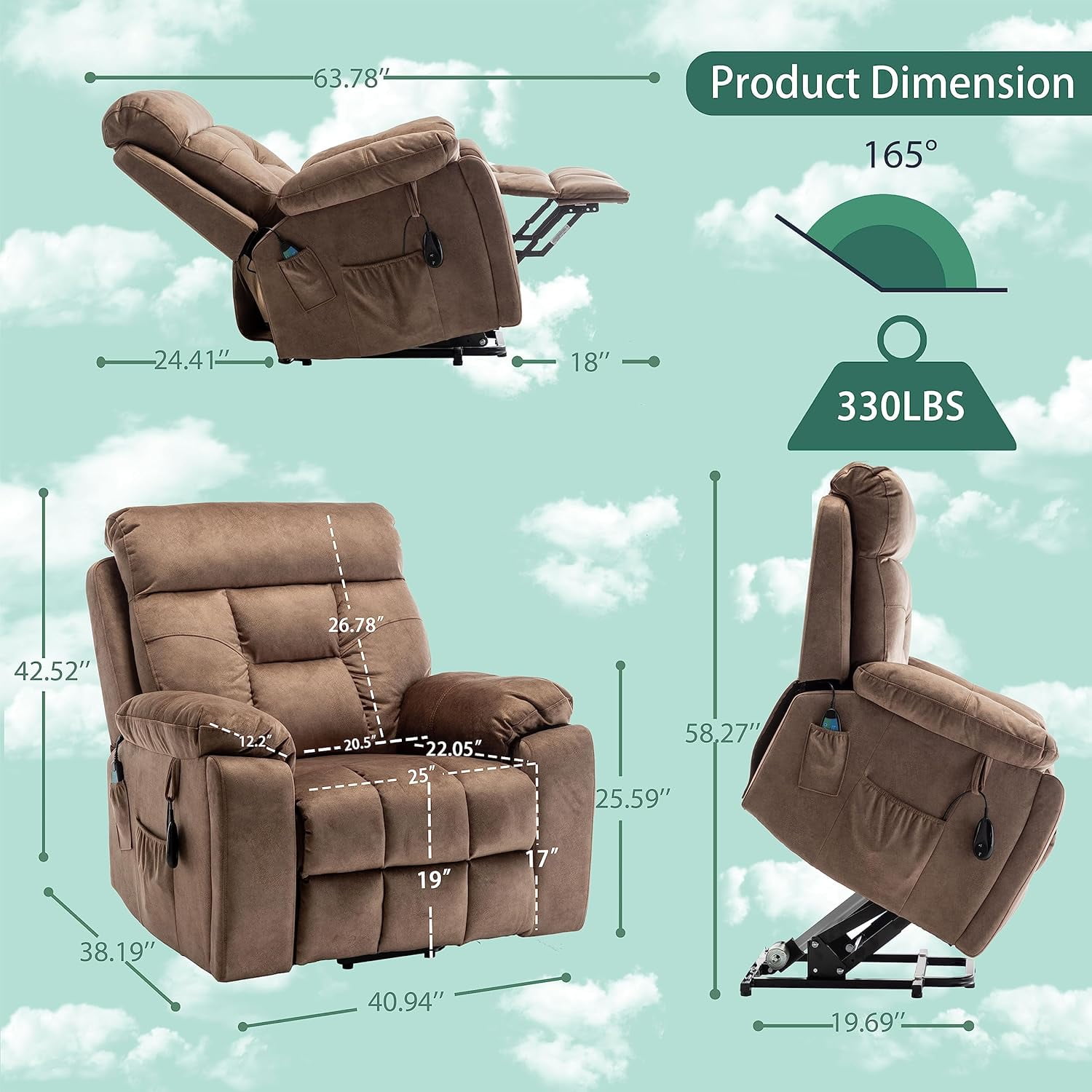 Lounge chair lift chair relax sofa chair living room furniture living room power elderly electric lounge chair (oversize, hidden cup holder)&nbsp;