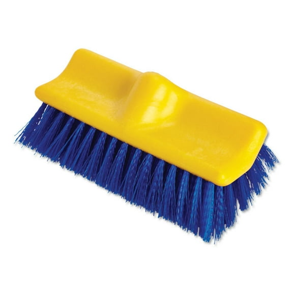 Rubbermaid Commercial Plastic Block Floor Scrub - 2" Palmyra Bristle - 10" Brush Face - 1 Each - Blue, Yellow