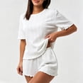thumbnail image 2 of Kaemgyyd Womens Pajama Set Eyelet Hollow out Sets Crew Neck Top and Shorts Soft Pjs Comfy Loungewear Sleepwear 2 PC（White,X-Large）, 2 of 5