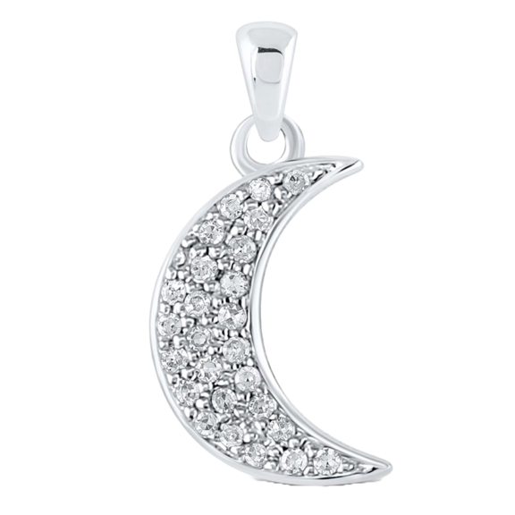 10K White Gold Women's Diamond Crescent Moon Pendant Necklace, 1/8CTW, Celestial-Inspired Jewelry
