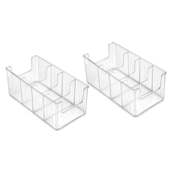Seasoning Packet Organizer, 2-Pack Clear Food Storage Organizer Bins, Versatile Storage Solution with 3 Removable Dividers for Kitchen Cabinet Pantry Organization