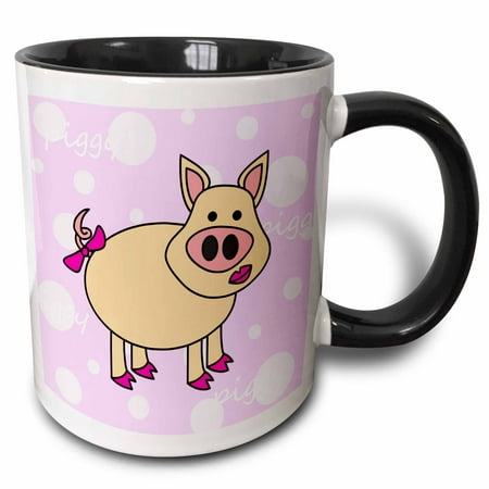 

3dRose Pink Piggy Design � Happy Girl Pig - Two Tone Black Mug 11-ounce