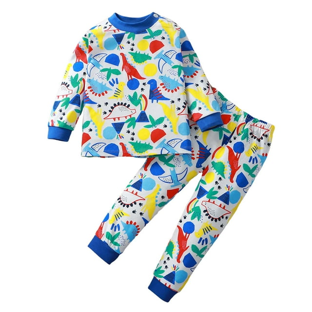 Splozh Newborn Baby Boy Clothes Outfits Childrens Comfortable and Breathable Long Sleeved Home Clothes Two Piece Set with Cute Cartoon Pattern Multicolour,12-18 Months