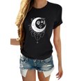 thumbnail image 1 of MAWCLOS Women T-Shirt Moon And Sun Printed Tee Summer Tops Boho Work Short Sleeve Shirt Black M, 1 of 2