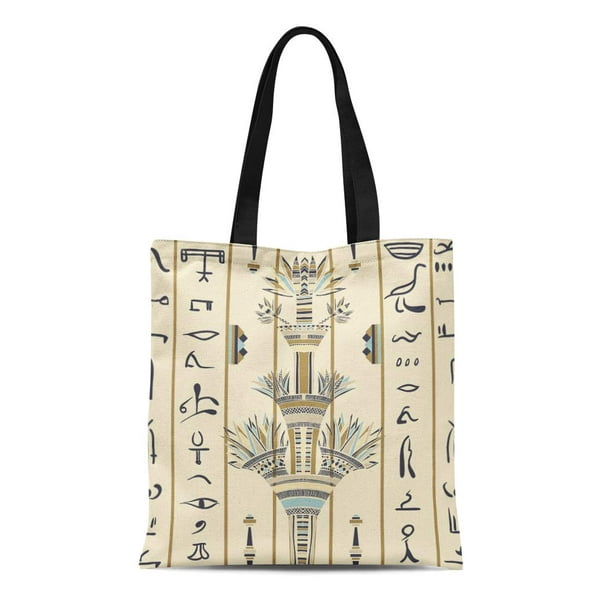 JSDART Toile Sac Fourre-Tout Ethnique Egypt Silhouettes Colorées de l'Ancien Hiéroglyphes Égyptiens Durable Réutilisable Sac d'Épicerie Épaule