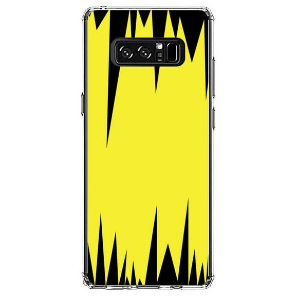 DistinctInk Clear Shockproof Hybrid Case for Samsung Galaxy Note 8 - TPU Bumper, Acrylic Back, Tempered Glass Screen Protector - Yellow Black Spikes