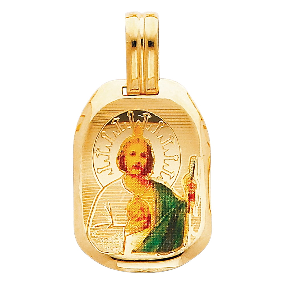 Ioka 14K Yellow Gold St. Jude Enamel Picture Religious Charm Pendant