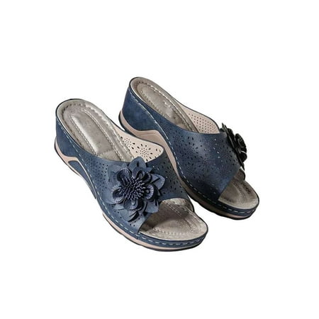 

Avamo Womens Comfort Wedge Slip on Sandal Vintage Casual Summer Open Toe Low Heel Slipper Mules Flat Shoes