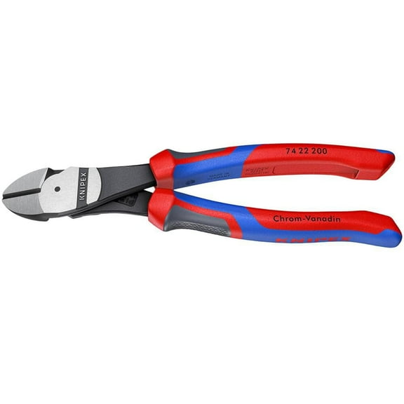 KNIPEX Tools - High Leverage Angled Diagonal Cutters, 12 Degree Angled, Multi-Component (7422200SBA), 8 inches