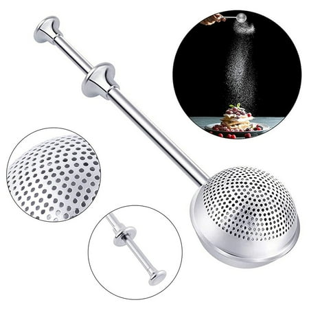 

HOTBEST Powdered Sugar Shaker Duster Dusting Wand For Sugar Flour Spices Retractable Wand One-Handed Operation Powdered Sugar Sifter Baking Tools Stainless Steel Half-Faced With Holes