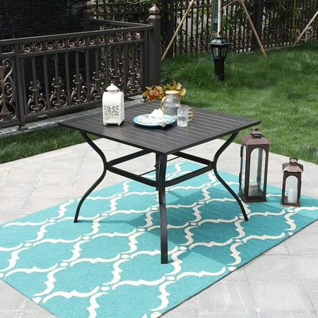 Mf Studio 37 Outdoor Dining Table Patio Bistro Metal Steel Slat With 1 7 Umbrella Hole Black Canada Mf Studio 37 Outdoor Dining Table, Black Patio Dining Table With Umbrella Hole