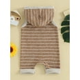 thumbnail image 2 of Mevireiy Baby Boys Sleeveless Hooded Jumpsuit Striped Print Pocket Romper Shorts Outfits,Brown,12-18 Months, 2 of 7