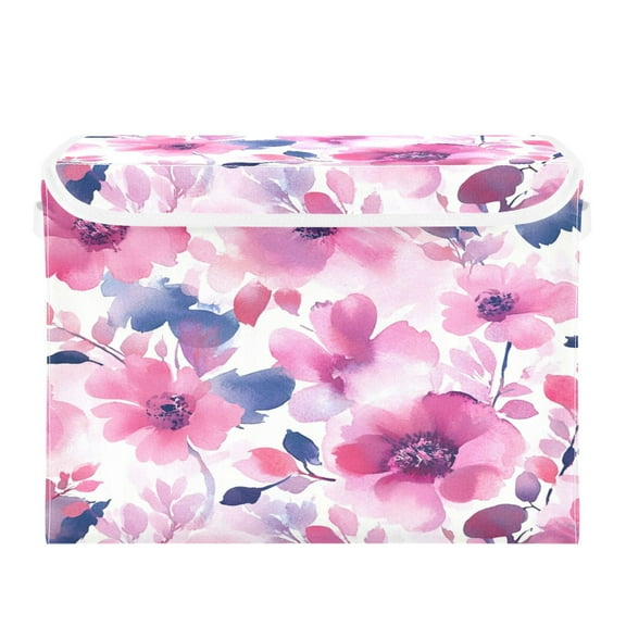 Storage Box With Lid 16.5x12.6x11.8In Foldable Stacked Household Storage Box Cream Flower