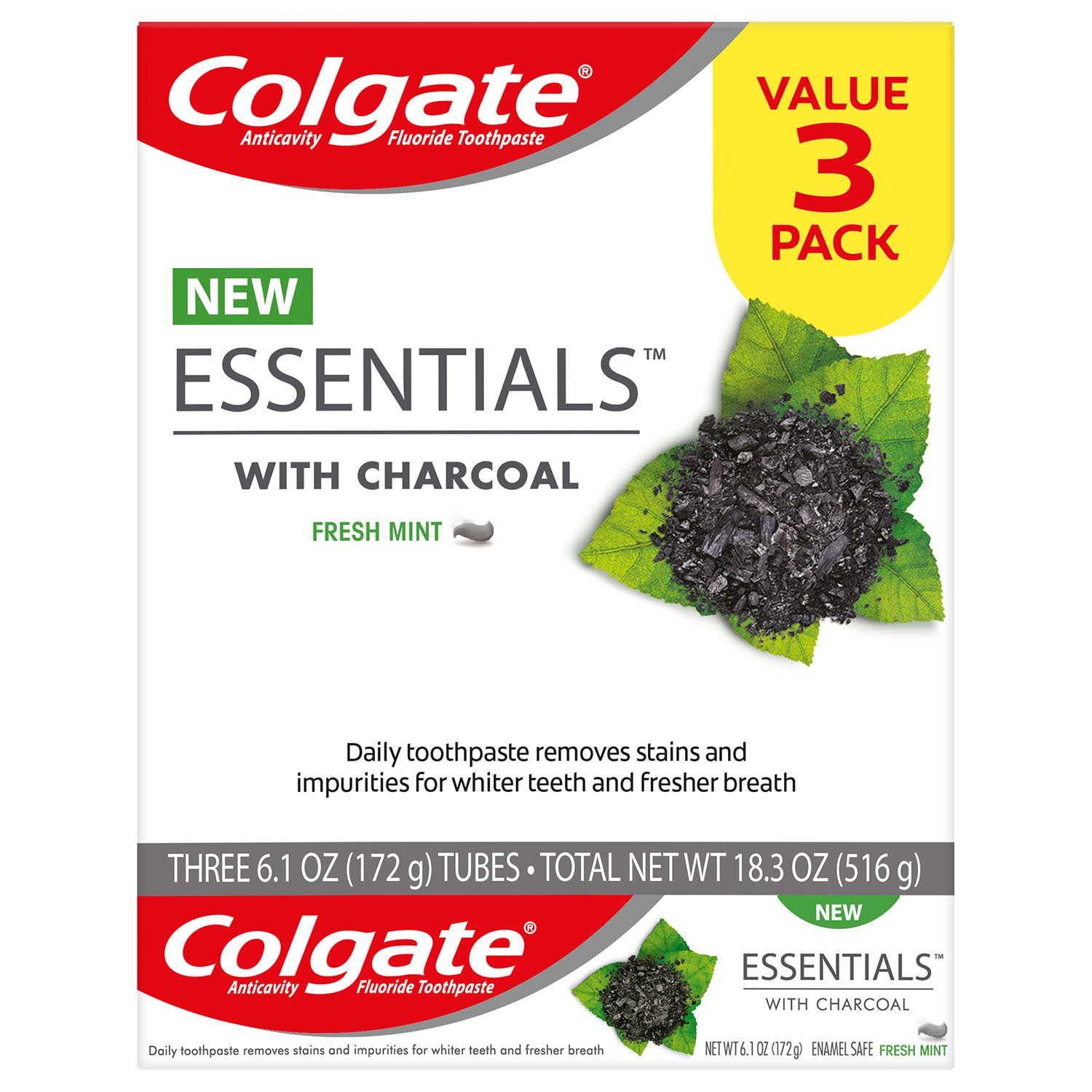 Colgate Essentials with Charcoal Toothpaste (6.1 oz., 3 pk.)