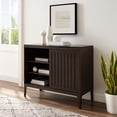 thumbnail image 3 of Maykoosh Renaissance Revival Record Storage Media Console with Slatted Sliding Doors, Dark Brown, 18"D x 42.13"W x 34.63"H, Cable Management Holes, Rustic Record Storage Cabinet Console, 3 of 6