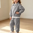thumbnail image 2 of ZACPNCV Kids Warm Fleece Sweatsuit Boys Girls Solid Color Long Sleeve Pullover Sweatshirt with Jogger Pants 2 Piece Lounge Set 12-18Months Dark Gray, 2 of 8