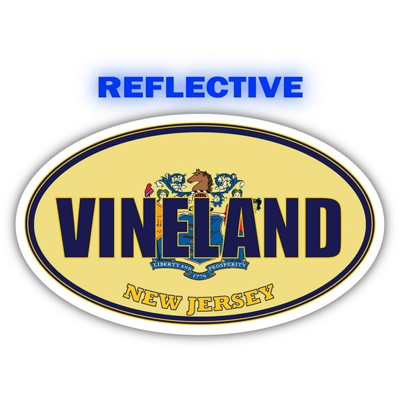 Vineland City New Jersey State Flag | NJ Flag Cumberland County Oval State Colors Reflective Sticker Car Decal 3x5 inches