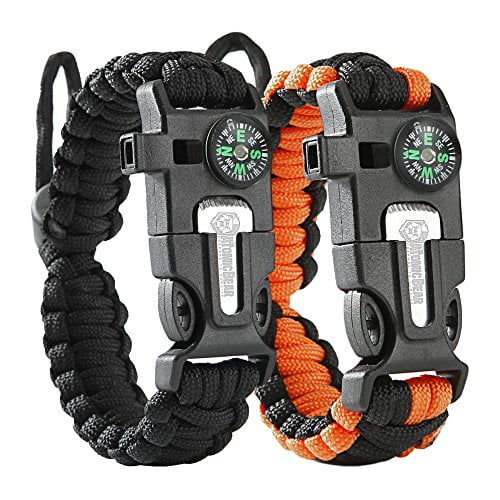 A Must for Travel Hiking Camping OrchidBest 2 PACK Paracord Bracelet Survival Gear Kit with Compass Fire Starter Emergency Whistle and Rescue Rope Buckle Design