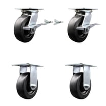 6 Inch Polyolefin Caster Set 2 Brakes/Swivel Locks and 2 Rigid Service Caster