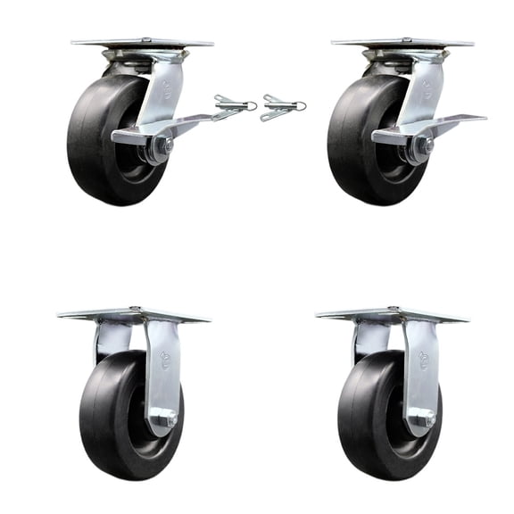 6 Inch Polyolefin Caster Set 2 Brakes/Swivel Locks and 2 Rigid Service Caster