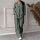 thumbnail image 2 of Conjunto informal de dos piezas para mujer: camisa de manga larga y pantalones de cintura alta - Camisa de color liso con botones, pantalones holgados con bolsillos, tallas S-XXL para todas las oca, 2 of 5