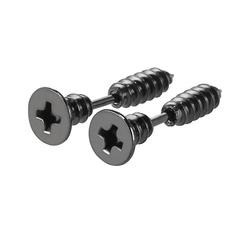 Cool Mens Unisex Stainless Steel Stud Earrings Silver Black Screw and Nut Shape Fashion Hip Hop Jewelry 