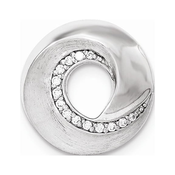 Sterling Silver Brushed Cubic Zirconia Slide Pendant - Measures 21.2x20.65mm Wide