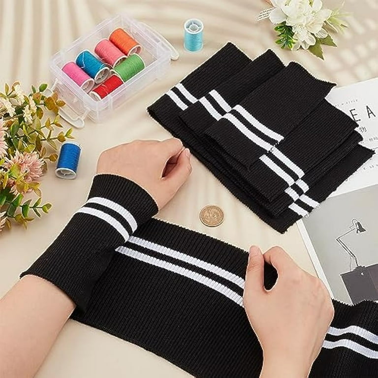 さらに100円引き◆ISTKUNST◆BAW STRIPE KNIT 2Pcs Elastic Fiber Ribbing Fabric Black Stripes Pattern