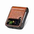 thumbnail image 6 of Techcircle Folding Case for Samsung Galaxy Z Flip 4 (6.7" 2022 Release), Leather Texture Surface Embossed Diamond Grid Shockproof Anti-drop Anti-scratch Luxury Business , Brown, 6 of 10