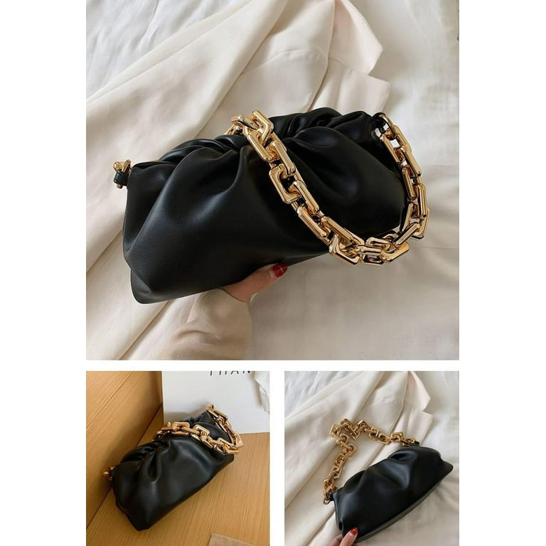 Black Crossbody Shoulder Bag Gold Chain Purse Cloud Dumpling Soft Faux  Leather