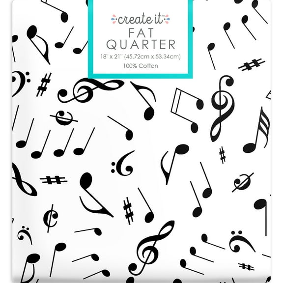 Create It 18"x21" 100% Cotton Music Notes Precut Sewing & Craft Fabric, White 1 Piece