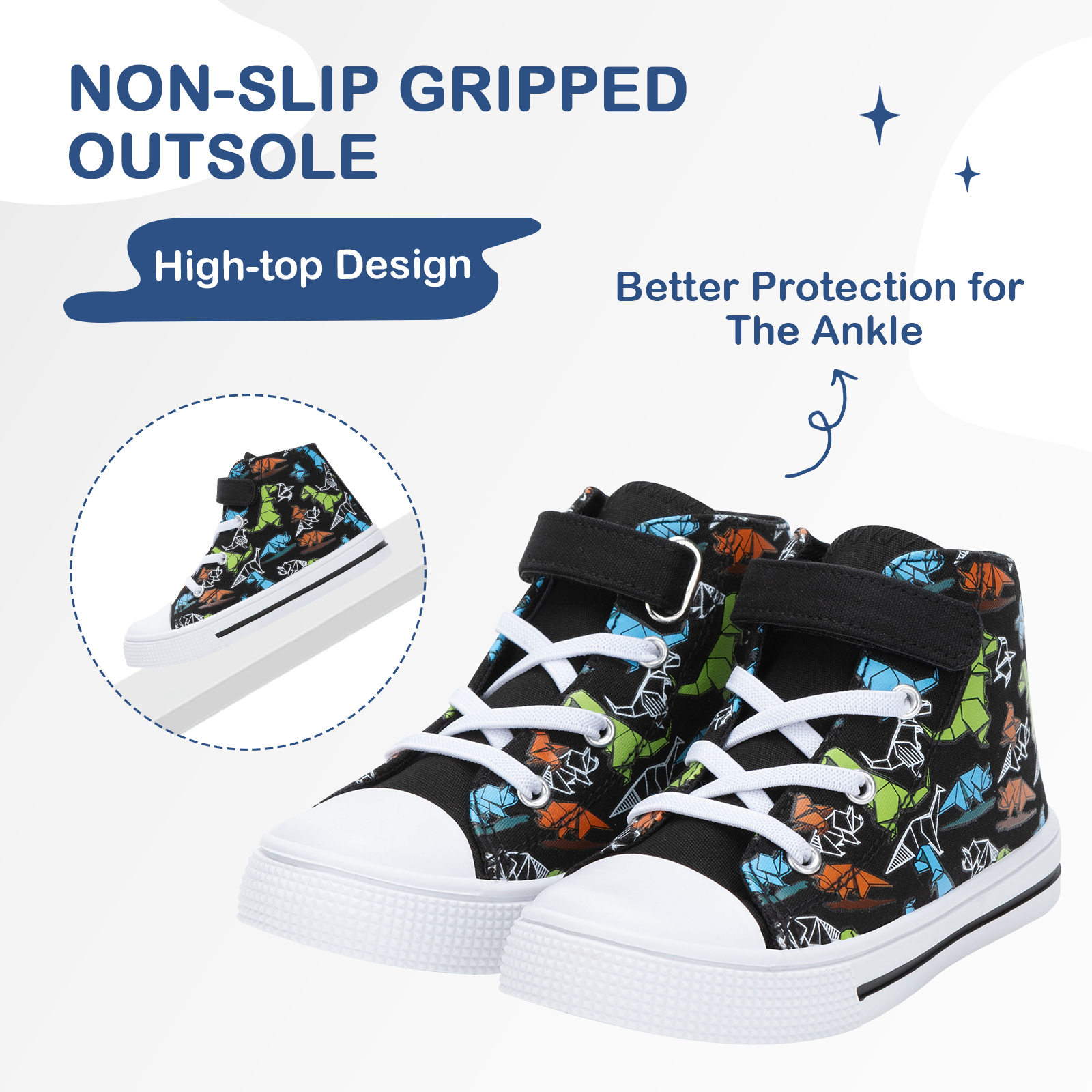 Kids High-Top Canvas Sneakers with Dinosaur Print photo 3