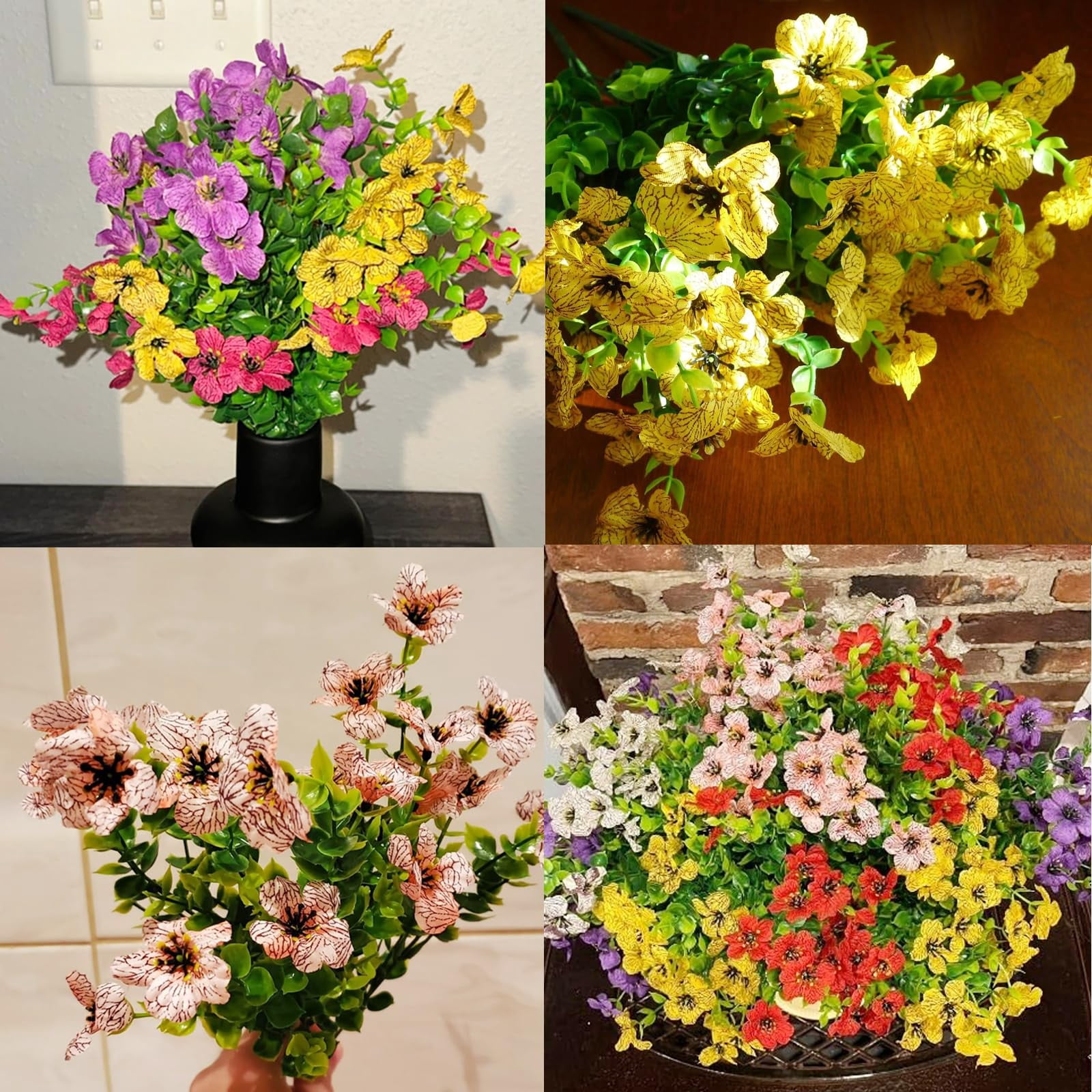 Lyacmy 24 Bundles Artificial Flowers for Outdoors, UV Resistant Fake Outdoor Flowers Plants for Outside Home Garden Porch Patio Yard Decor
