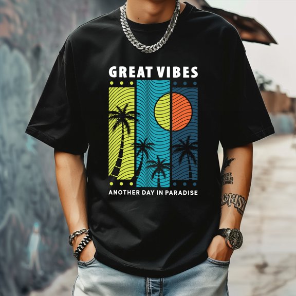 Men's T Shirt Round Neck Patterned Tee Summer New Sports Shirt Vintage Style Gift for Friends XS