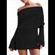 thumbnail image 2 of Vestido Elegante Tipo Suéter de con Hombros Descubiertos para Mujer, Ajustado, de Larga y Crochet Negro S, 2 of 9