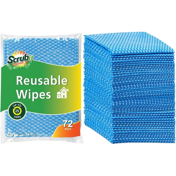 SCRUBIT Reusable Cleaning Cloths Multipurpose Cleaning Wipes & Kitchen Towels, Blue 72-Pack