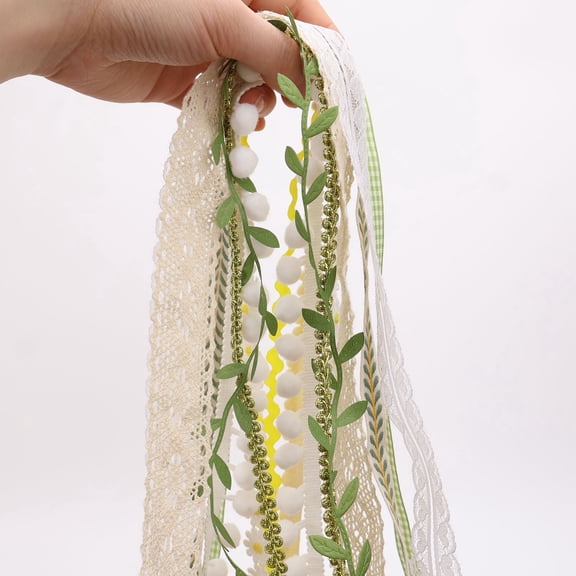 IDONGCAI Gift Wrap Ribbon Set, 10 Yards, Lace Ribbon Daisy Trim Pom Pom Trim Rickrack, White Yellow Green Beige Golden