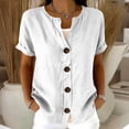 thumbnail image 2 of LIaqionyy Womens Cotton Linen Blouse Shirts V Neck Short Sleeve Button down Loose Casual Vacation Clothes, 2 of 7
