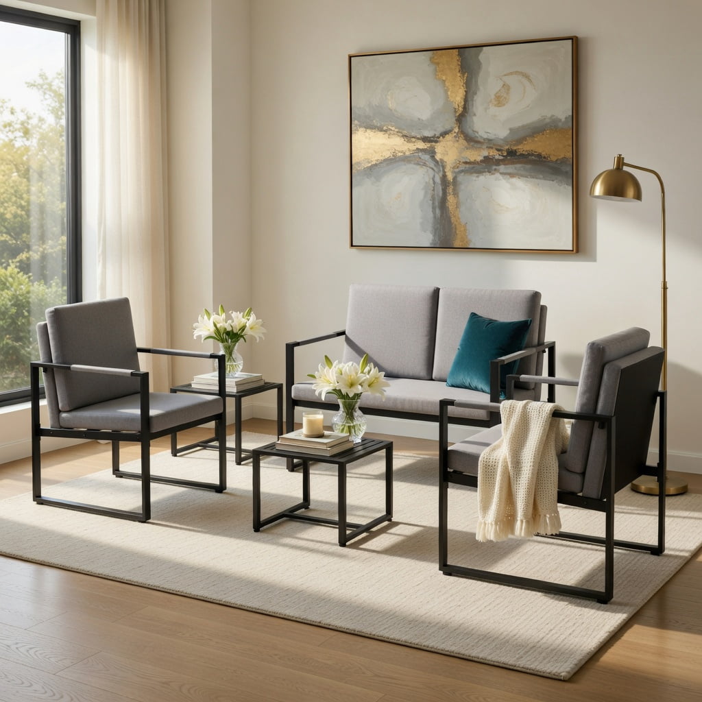 Hommoo Modern 2-Seater Loveseat Sofa, Compact PU Leather Small Couch for Living Room, Office or Guest Space, Gray