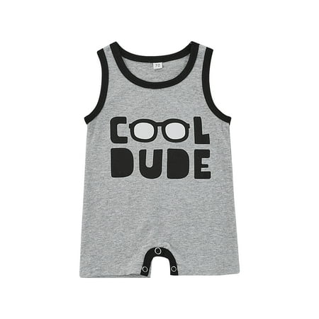 

Newborn Baby Boy Romper Infant Toddler Lettering Sleeveless Snap Button Cotton One Piece