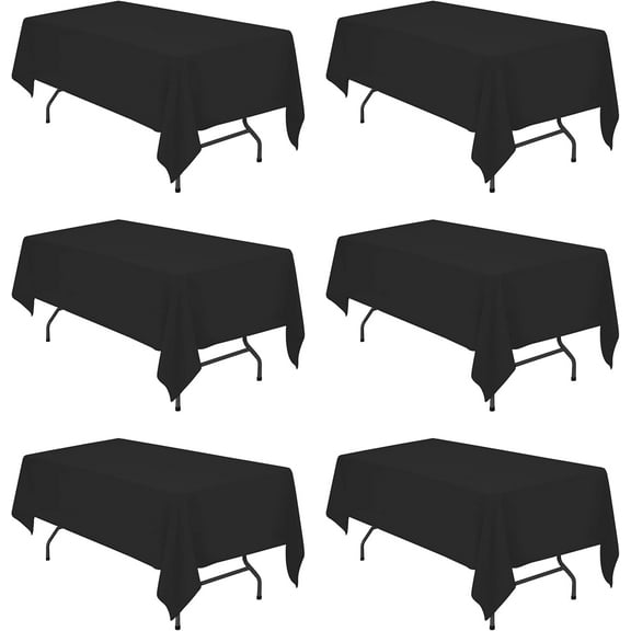 6 Pack Black Tablecloths for 6 Foot Rectangle Tables 60 x 102 Inch - 6ft Rectangular Bulk Linen Polyester Fabric Washable Cloth Cover for Wedding Reception Banquet Birthday Party